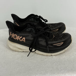 Hoka One One Womens Clifton 9 Black Rose Gold Black Running Shoes Sneakers Sz 7